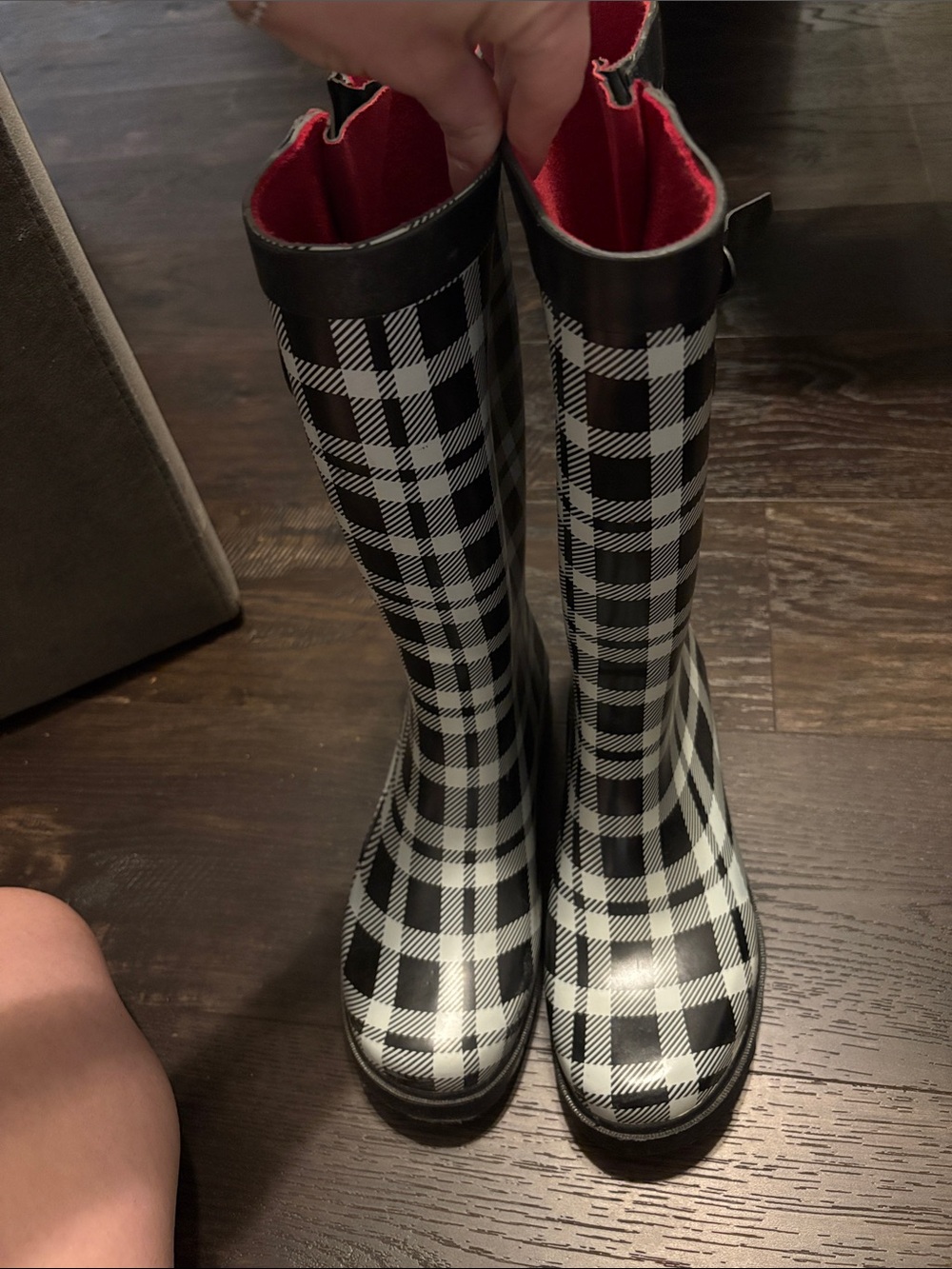 Capelli of New York Black and White Plaid Women's Rain Boots - Picture 2 of 3